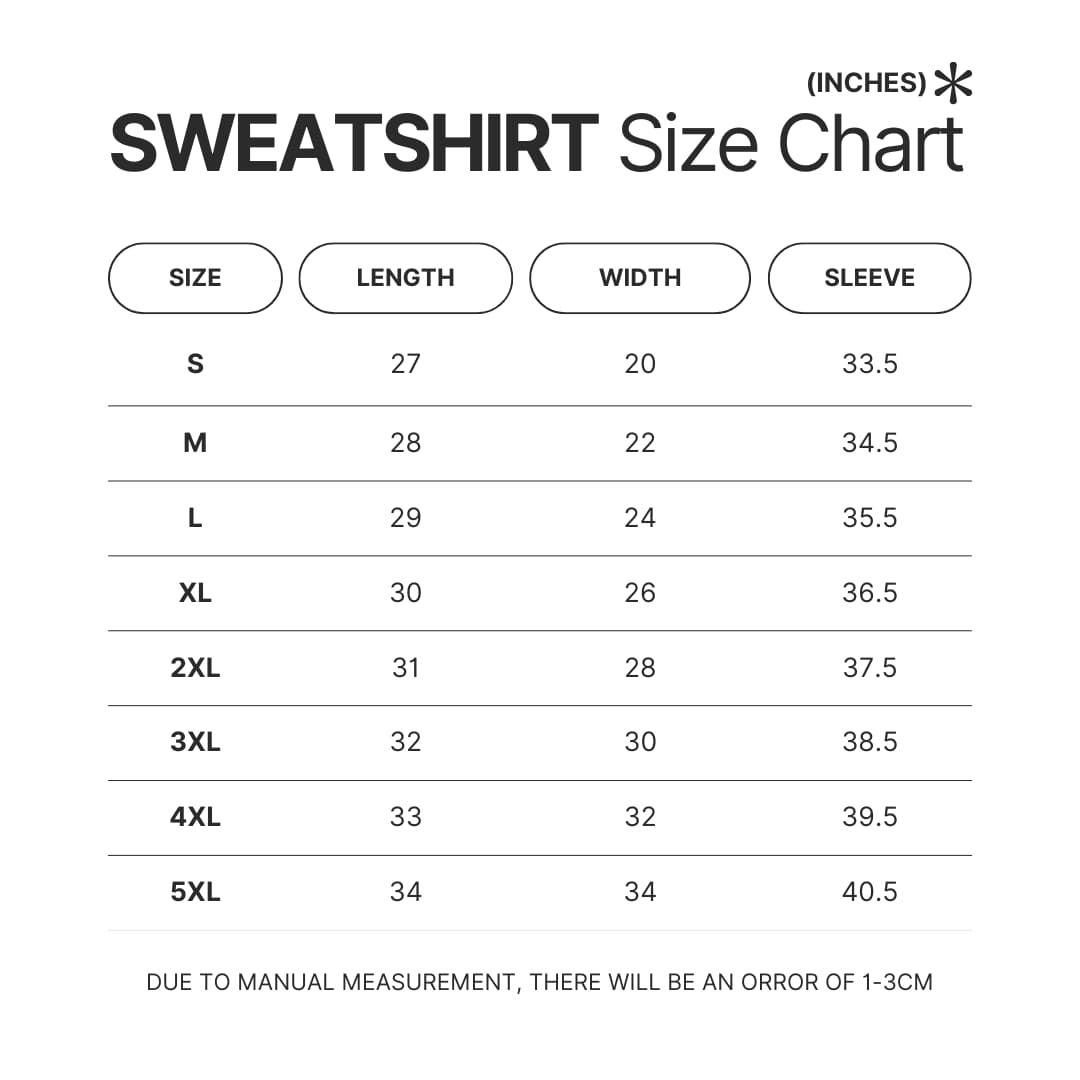 Sweatshirt Size Chart - Blue Lock Gifts